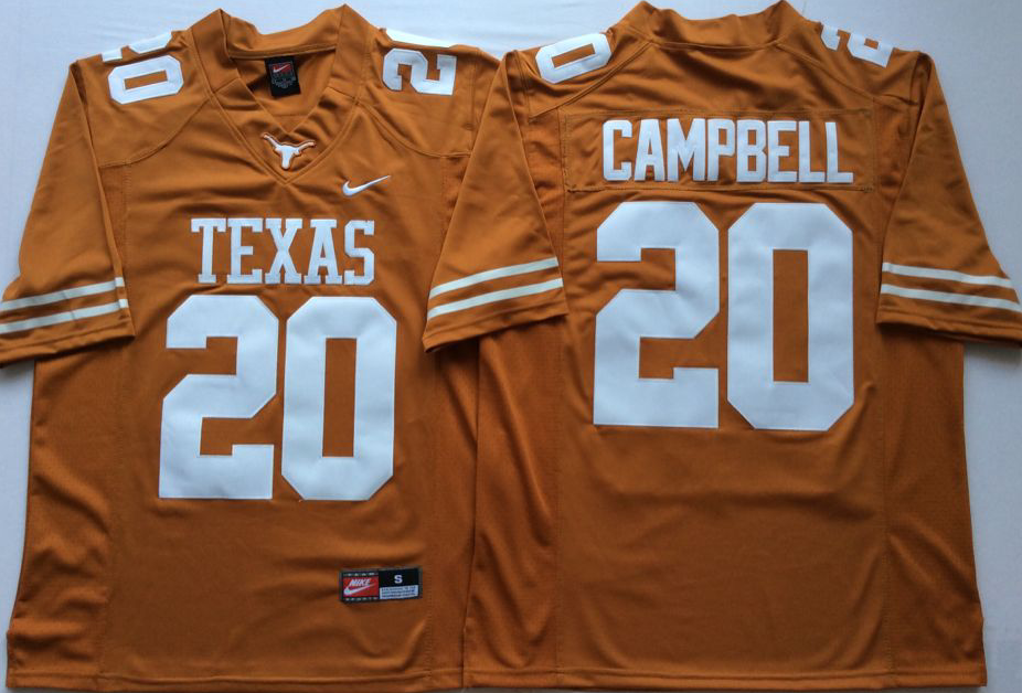 Men Texas Longhorns #20 Campbell Yellow Nike NCAA Jerseys